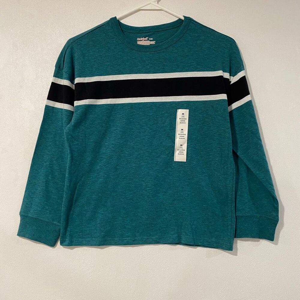 Cat & Jack Teal Stripe Long Sleeve Tee Boys Medium 8 Casual Skater
